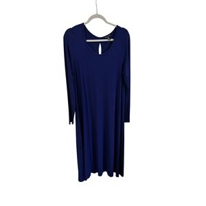 Eileen Fisher Royal Blue Jersey Knit Long Sleeve Keyhole Back Dress Medium